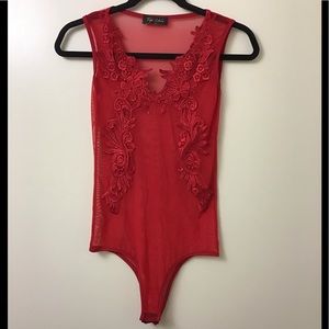 Red lace one piece bodysuit